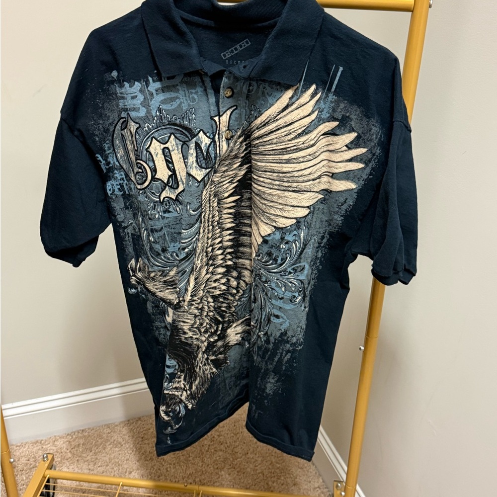 Frye Black and Gray Graphic Polo Shirt